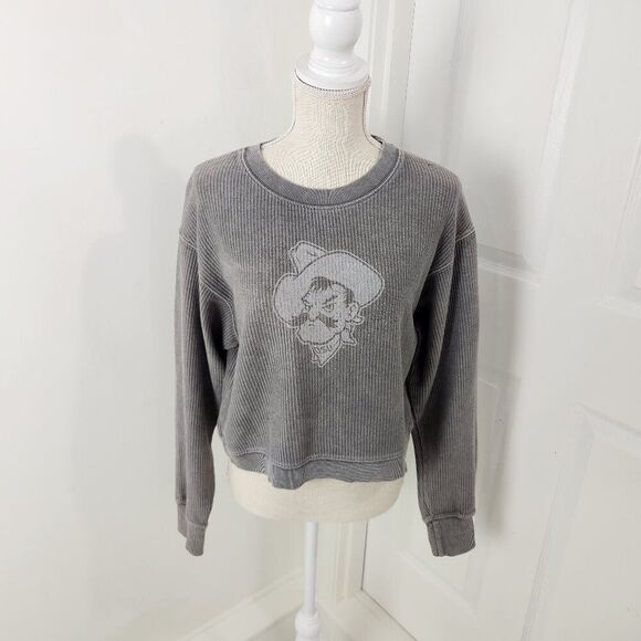 OSU Cowboys Sweatshirt Womens M Gray Ribbed Knit Cropped League Unwind Football - Picture 1 of 15